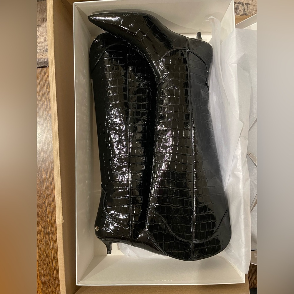 Anine Bing TALL RAE BOOTS - BLACK EMBOSSED NIB size 38 - Picture 5 of 11